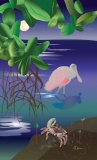 Moonlit Mangrove, Spoonbill and Crab Mural